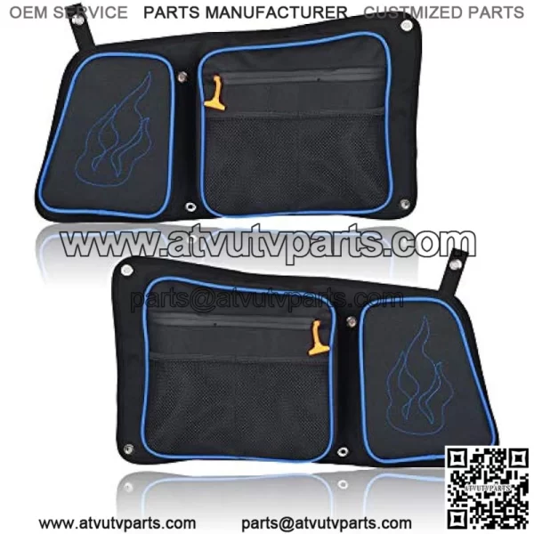 Goldfire RZR 1000 XP Accessories, Passenger and Driver Side Rear Door Storage Bag Set with Knee Pad Compatible with 2014-2019 Polaris RZR 4 900, XP4 1000, 4 Door Turbo (Blue Piping)