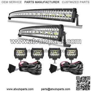 32/52" LED Curved Light Bar fit Kawasaki Teryx 800 750 Mule 610  Roof + 4" Pods