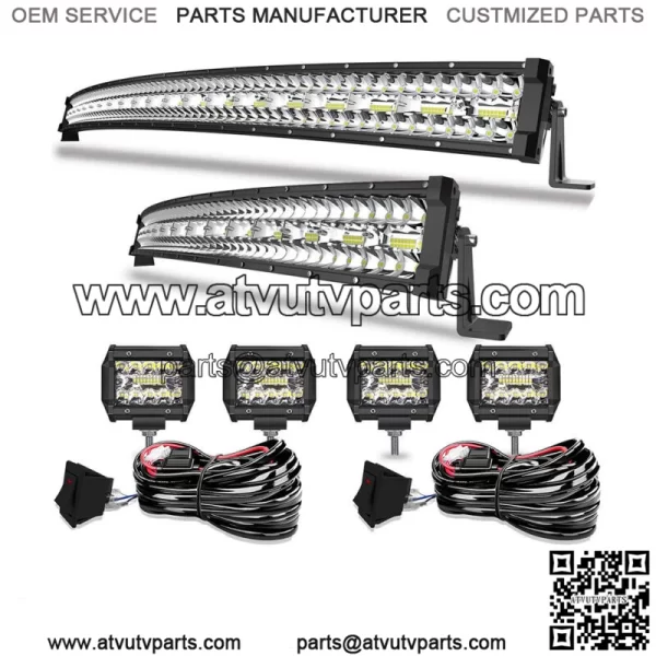 32/52" LED Curved Light Bar fit Kawasaki Teryx 800 750 Mule 610  Roof + 4" Pods