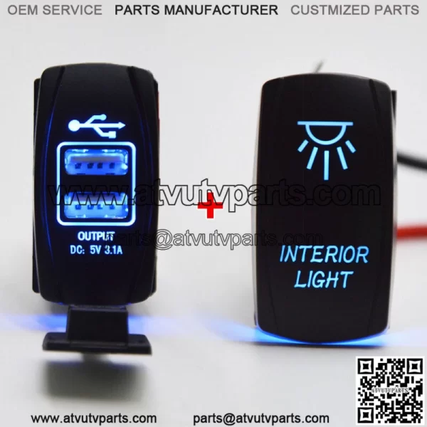 OUTPUT 5V 3.1A USB Power Charger+"INTERIOR LIGHT" UTV Dash Rocker Toggle Switch (For: More than one vehicle)