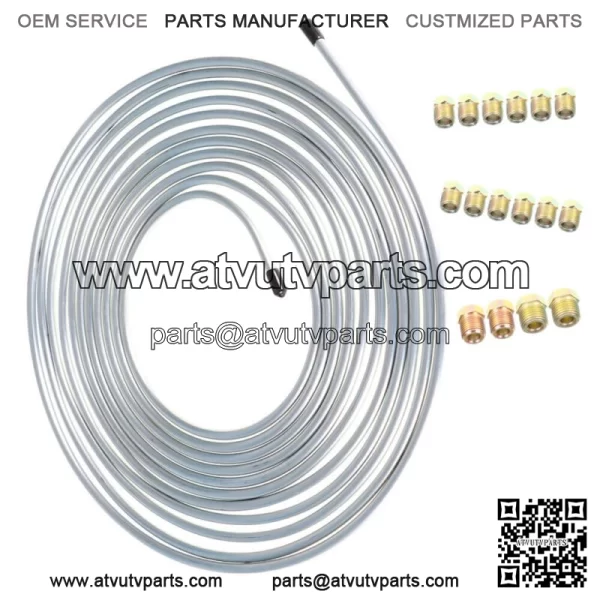 1/4 OD 25ft Coil Roll & 16 Tube Nut Fittings Brake Line Tubing Kit