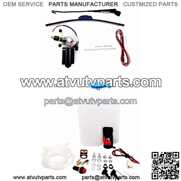 Universal 12V 110 Degree Electric UTV Windshield Wiper Motor Kit with Windshield Washer Pump Kit Fit for Polaris Ranger RZR Kawasaki Honda Pioneer Golf Cart Arm/Blade Size:15.7"/17.7" - Image 3