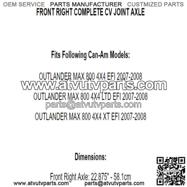 Front Right Complete CV Joint Axle for Can-Am Outlander Max 800 4X4 EFI 2007 08 - Image 3