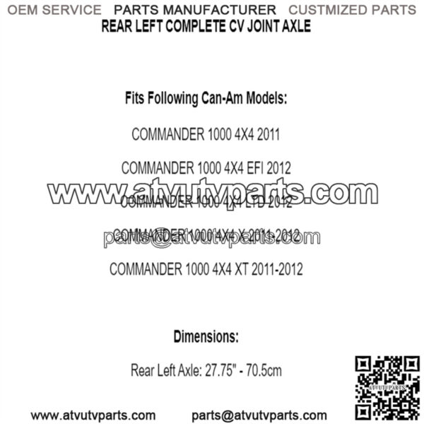 Rear Left Complete CV Joint Axle for Can-Am Commander 1000 4X4 2011 2012 - Image 2