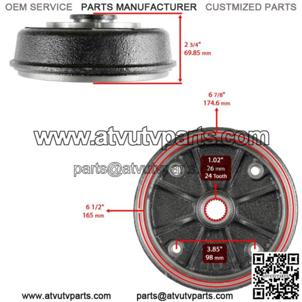 Rear Left Right Brake Drum Kit fits Kawasaki Mule 520 KAF300D 2000 2001 - Image 2