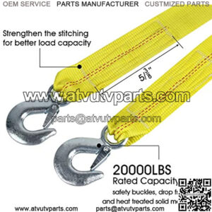 Nylon Tow Strap with Hooks 2x20 Car Vehicle Heavy Duty Recovery Rope 20,000 lbs Capacity Tow Rope for Car Truck Jeep ATV SUV