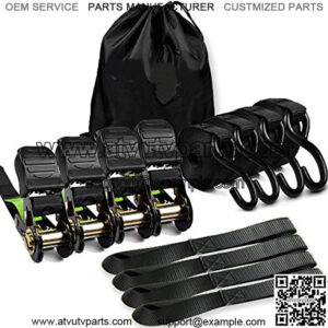 Ratchet Straps Tie Down 2500Lbs Break Strength, 15 Foot - Heavy Duty Straps to Safely Move your Motorcycle and Cargo on Car, Truck, Trailer - Includes 4 pack Soft Loop Straps - Black (4 pack)