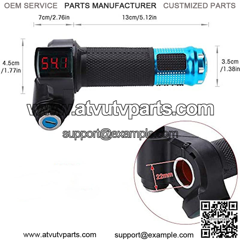 Throttle Grip Handlebar, Universal Throttle Control Grips Cover with LED Display 3 Gears Speed Switch and Power Key Locker Accelerator for Electric Bike Scooter Tricycle (Blue) - Image 2