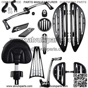 Adjustable Backrest w/Pocket Set Driver Passenger Floorboards Brake Arm Lever Peg Pedal Shift Toe Heel Shifter Fuel Door Dash Ignition Saddlebag Latch Cover Frame Grill Compatible with Harley Touring