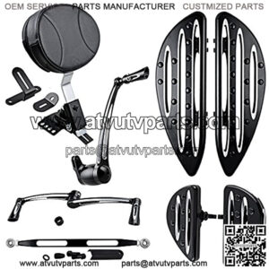 Adjustable Rider Backrest + Front & Rear Floorboards + Brake Arm Peg Pedal + Toe Heel Shift Lever Shifter Pegs + Shift Lever Linkage Compatible with 2014-2016 Harley Touring FLH FLT