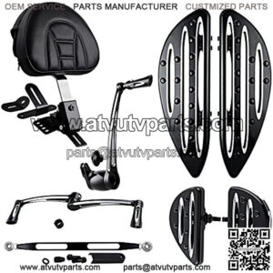 Adjustable Rider Backrest w/Pocket + Front & Rear Floorboards + Brake Arm Peg Pedal + Toe Heel Shift Lever Shifter Peg + Shift Lever Linkage Compatible with 2008-2013 Harley Touring FLH FLT