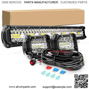 20Inch 420W Triple Row Spot Flood Combo Led Light Bar Work Driving Lamp 2Pcs 4Inch 60W Cube LED Pods Lights for Trucks with Off-Road Wiring Harness Kit-3 Leads, 2 Year Warranty