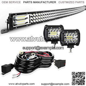 Led Light Bar Curved 50 Inch 684W Triple Row Flood Spot Combo Beam Led Bar W/2Pcs 4 Inch 60W Off Road Driving Fog Lights with Wiring Harness-3 Leads for Trucks Jeep Ford Polaris ATV Boats