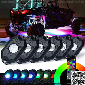 RGB LED Rock Lights Kit w/Bluetooth Controller Multicolor Neon Underglow Light Pod Kits, Flashing & Music Modes for Off-Road UTV ATV Trucks SUV Motorcycle Boats - 6 Pods