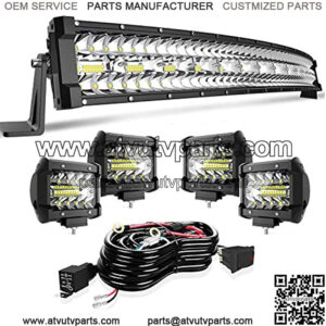 DOT 32/30 Inch Curved Tri Row Led Light Bar Offroad Spot Flood Combo Beam w/4" Pods Cube Driving Fog Lights On Bumper Grill Windshield Roof for Truck Polaris Ranger RZR Truck Boat ATV UTV