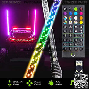 2pc 5ft Spiral LED Whip Lights for UTV ATV [RF Remote Pairin] [Dynamic LED Control] [Brake-On-Whip] [2-Layer PVC] LED Lighted Whips Antenna for RZR Can-Am Polaris UTV ATV Accessories