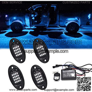 LED Rock Light Kits with 4 Pods, LED Neon Underbody Glow Trail Lights Waterproof Multicolor Car Interior Lights for Trucks, Je eps, UTV, SUV, ATV, Off-Road Lighting