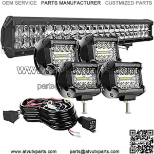 20Inch 126W 5D Led Light Bar Spot Flood Combo Beam + 4Pcs 4" 60W LED Work Light Pods Driving Fog Lamp with Rocker Switch Wiring Harness for Polaris Truck ATV UTV SUV 4X4 Boat