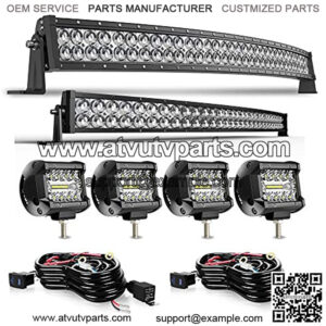 DOT 5D Curved LED Light Bar 52 Inch 300W&32 Inch 180W Light Bar Flood Spot Combo Beam+4X 4 Inch Led Pods Working Light with Wiring Harness Kits for Jeep JK Wrangler ATV UTV Truck-2 Years Warranty