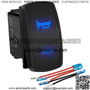 UTV RZR Horn Button Rocker Switch Blue LED 12 Volt John Deere Polaris Ranger Auto Train ATV Boat Marine Toggle Switch Momentary Waterproof 12V