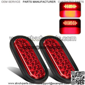 2 Pcs 6 Inch Red Oval Led Trailer Tail Lights 24 LED Grommet Mount, Oval 6" Red Stop Turn Tail Brake Light Rubber Flush Mount Replacement for Trailer RV Trucks Bus Waterproof