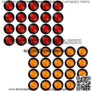 20 PCS Amber + 20 PCS Red 4-LED Round Truck Trailer 2.5" Round Side Marker Led Light 12V