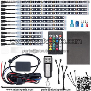 12pcs Underglow RGB LED Strip Light Kit DC 12V with 2 Red Blinking Brake Light Styles for Motorcycles Trikes Golf Carts ATVs UTVs C M12r