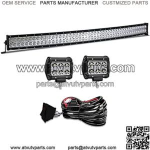 50" LED Light Bar T-Former Curved 288W Light Bars Off Road Lights 2Pc 4Inch Led Pods Fog Lights with Rocker Switch Harness Wiring for Trucks Polaris ATV UTV Jeep Boats