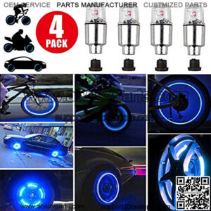 4Pcs Blue LED Wheel Lights -Bike Tire Valve Stem Neon Light Bulb For Car Motorcycle Wheel Tyre Valve Dust Cap, Safety, Waterproof, Motion Activated, Spoke Flash Lights Car Valve Stems Caps Accessories