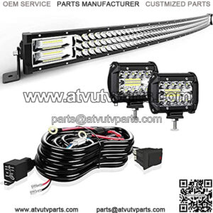 Led Light Bar Curved 50 Inch 684W Triple Row Flood Spot Combo Beam Led Bar W/2Pcs 4 Inch 60W Off Road Driving Fog Lights with Wiring Harness-3 Leads for Trucks Jeep Ford ATV Boats