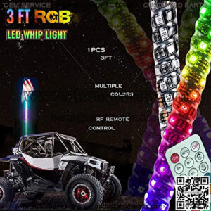 3FT Dancing LED Whip Lights w/Flag 360 Twisted for Offroad Jeep Polaris RZR UTV ATV Sand Dune Buggy Quad Truck Boat