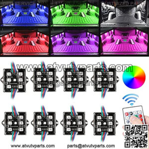 8Pcs RGB Truck Bed LED Light Kit,Multi-Color 32 LED Off Road Under Car, Foot Wells ,Side Marker Rail Rear Rock Light with w/Switch IR Remote Control for Truck Pickup Cargo SUV ATV Jeep