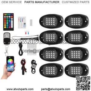 8 Pod RGB LED Rock Light bluetooth Underglow Lamp for CAN AM POLARIS RZR ATV UTV (For: More than one vehicle)