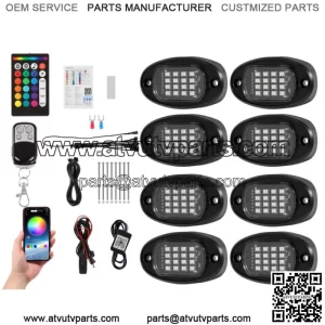8 Pods RGB LED Rock Lights Underglow Neon Lamps Kit Remote for Polaris ATV UTV (For: More than one vehicle)