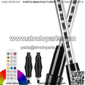 KEMIMOTO RGB 5FT Pair LED Whip Lights UTV ATV w/Spring Base Flag Pole Mounts