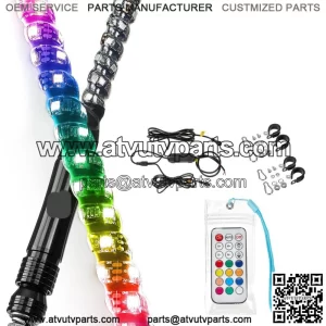 366 modes 2PC 3FT Whip Lights LED Spiral Lighted w/Flags Remote ATV UTV