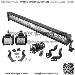 32In 180W LED Front Windshield Straight Light Bar Mount Bracket Kit and 3In 18W Side Pillar Roll Cage LED Light Pods Mount Bracket w/Rocker Switch Wire Kit Fit Compatible with Polaris RZR XP 1000 900