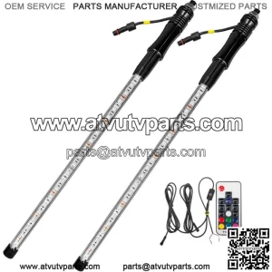 2PCS 3FT LED Whip Lights Antenna Flag Pole Quick Release Base for ATV UTV RGB