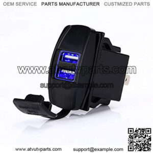 4.2 AMPS-Fast Dual USB Charger Rocker Switch Style Blue LED Back-lit for Boats, Side by Side, Off Road Vehicles, Recreational Vehicle