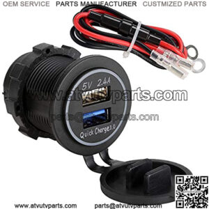 Universal Quick Charge 3.0 Dual USB Charger Socket for Car Truck Golf Cart UTV ATV Boat, Waterproof USB Charging Port, 12V Input