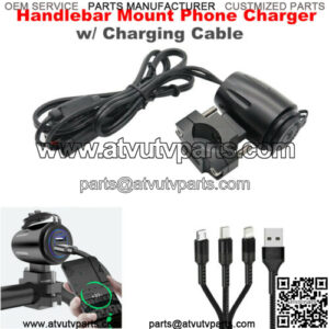 Motorcycle ATV Handlebar Mount Phone Charger Socket Dual USB Charging Cable Kit
