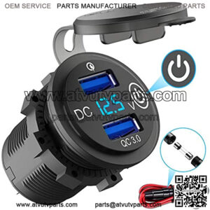 Quick Charge 3.0 12V USB Outlet, 36W Dual USB Car Charger Socket with Power Switch LED Voltmeter, Waterproof Marine Cigarette Lighter Adapter for Car Boat Motorcycle RV ATV etc.