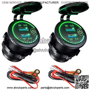 [2 Pack] 12V USB Outlet QC3.0 Dual USB Car Charger Socket with Touch Switch, Waterproof 12V/24V Quick Charge Power Outlet with Wire/Fuse for Car Boat Marine Truck Bus RV ATV Golf Cart