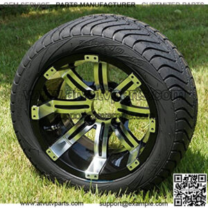 12" TEMPEST Black/Machined Golf Cart Wheels and 215/40-12 DOT Golf Cart Tires - Set of 4