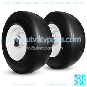 Two (2) New 11x4.00-5 Flat-Free Smooth Tires w/Steel Rim for Zero Turn Lawn Mower Gardon Tractor 114005 T161, hub 3"-5" , Bore 3/4"