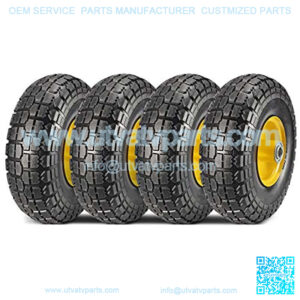 4-Pack 10 Inch Solid Rubber Tyre Wheels Garden Wagon Cart Trolley Tires 4.10/3.50-4", 2.25" Offset Hub, 5/8" Bearings, Yellow Steel