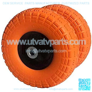 2-Pack 10" Flat Free Tires Air Less Tires Wheels with 5/8" Center - Solid Tire Wheel for Dolly Hand Truck Cart/All Purpose Utility Tire on Wheel (Orange)