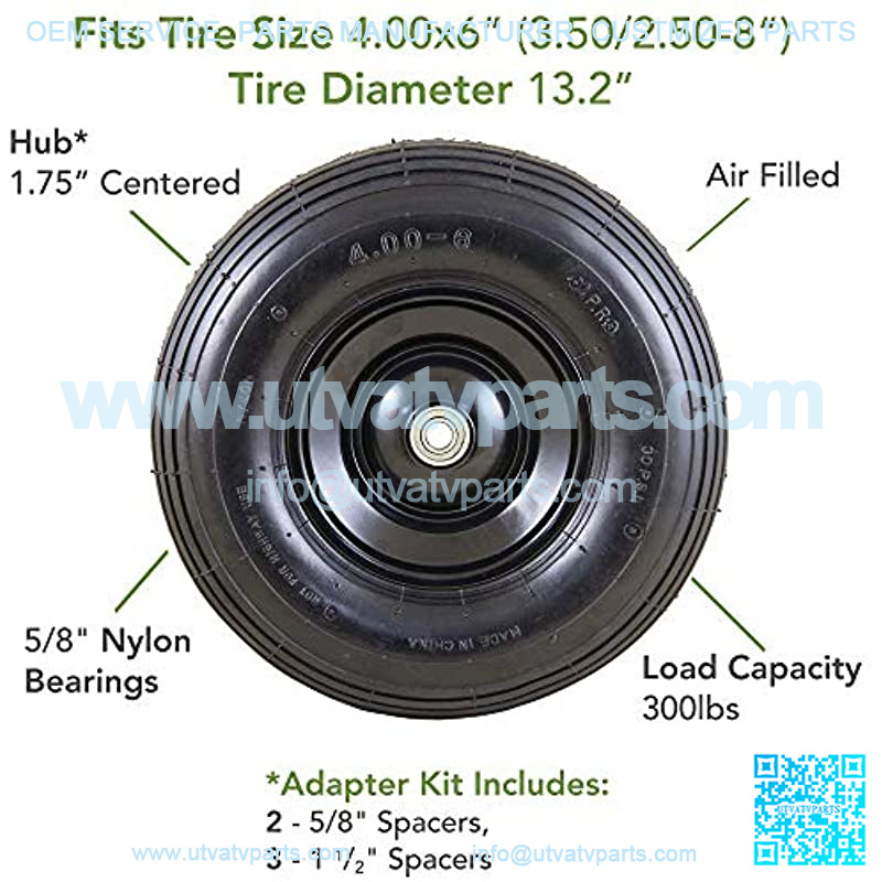 Easy Fit 13" Replacement Wheelbarrow Wheel with Adapter Kit, Black - Image 5