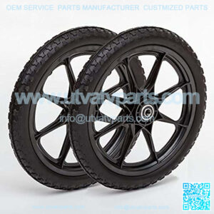 Set of 2 Flat Free 16+1.95 Plastic Spoke Wheels, Lawnmower, Garden Cart, Pony Wagon Replacement, 5/8 Bearing