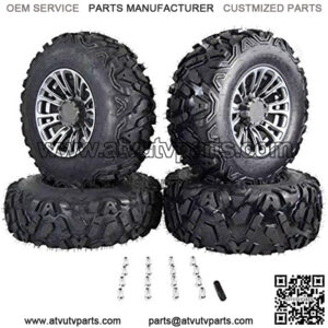 SL 25x8-12 25x10-12 ATV Tires with QUAKE Gunmetal 12x7 4/156 Rims UTV Wheel and Tire Kit with Lug Nuts Fits Polaris Only